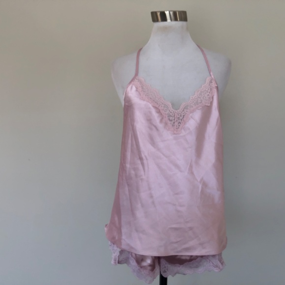 Pink Nightie Set Extra Small Pink Satin White Lace Internat'l Concepts Intimates - Picture 5 of 10